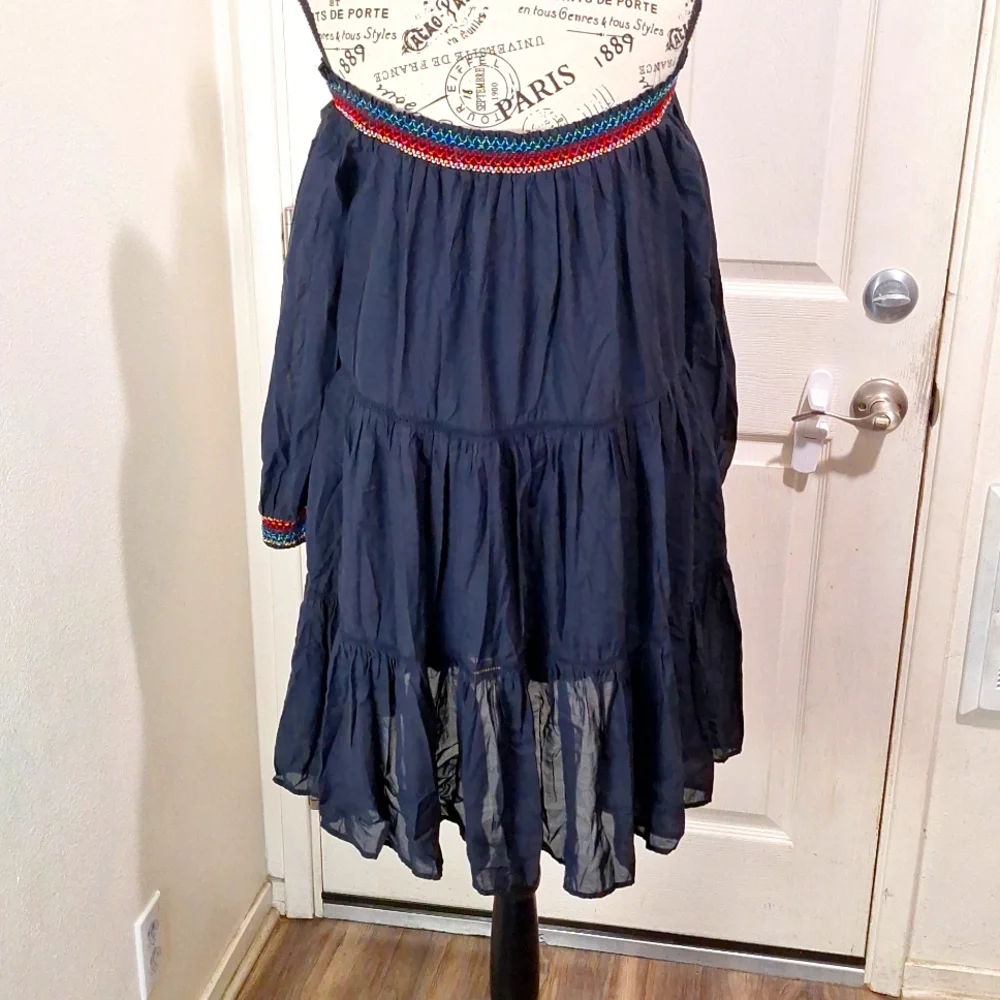 Free People Embroidered Floral Gypsy Dress Black Women Large Y2K - Picture 12 of 12
